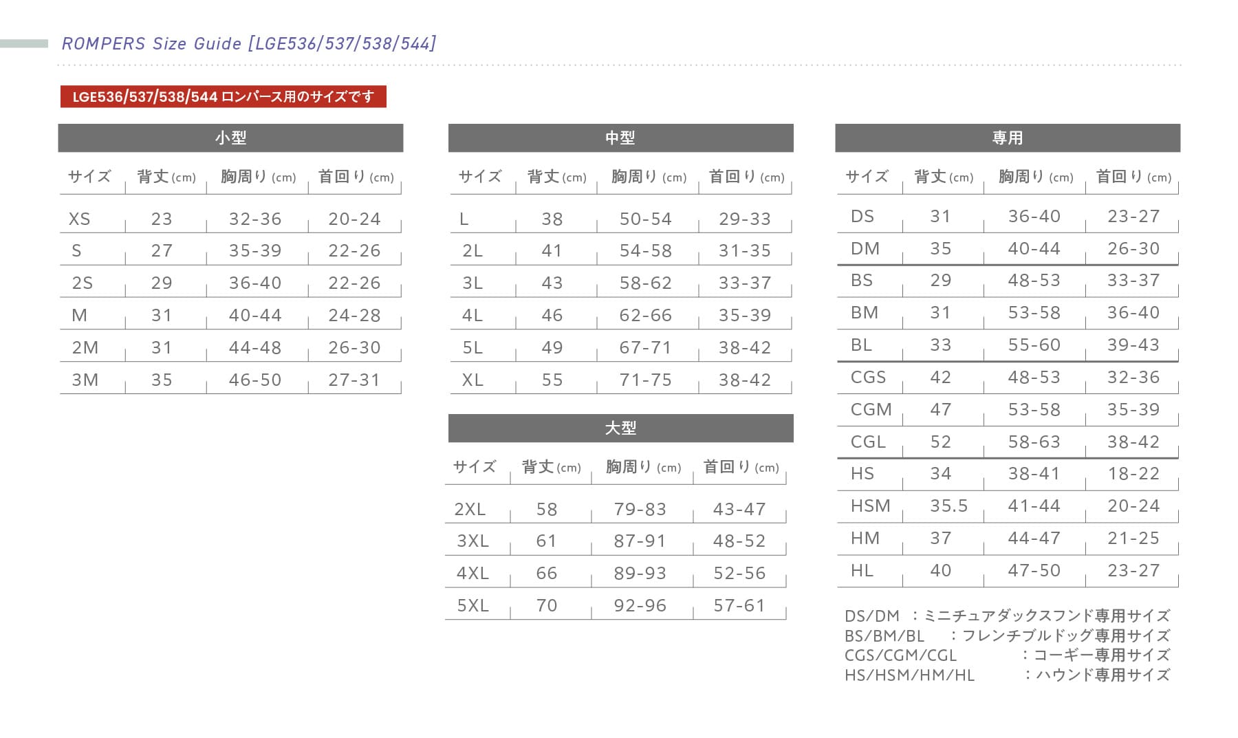 LGE544マイナスロンパースサイズガイド